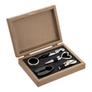 Kit com Acessórios para Vinho em Caixa de Madeira